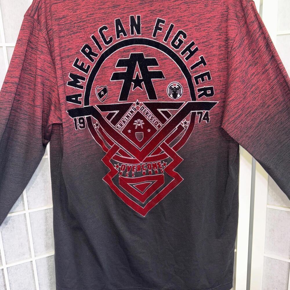 American Fighter Premium Athletic Red Black Fight MMA Street Long Sleeve Shirt L